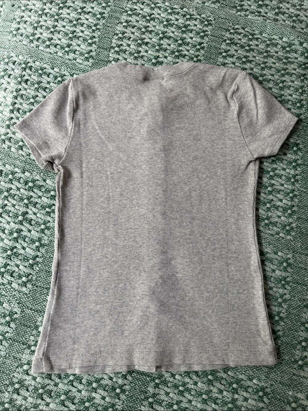 Light Gray Button-Front Ribbed Fitted Tee - Picture 3 of 5
